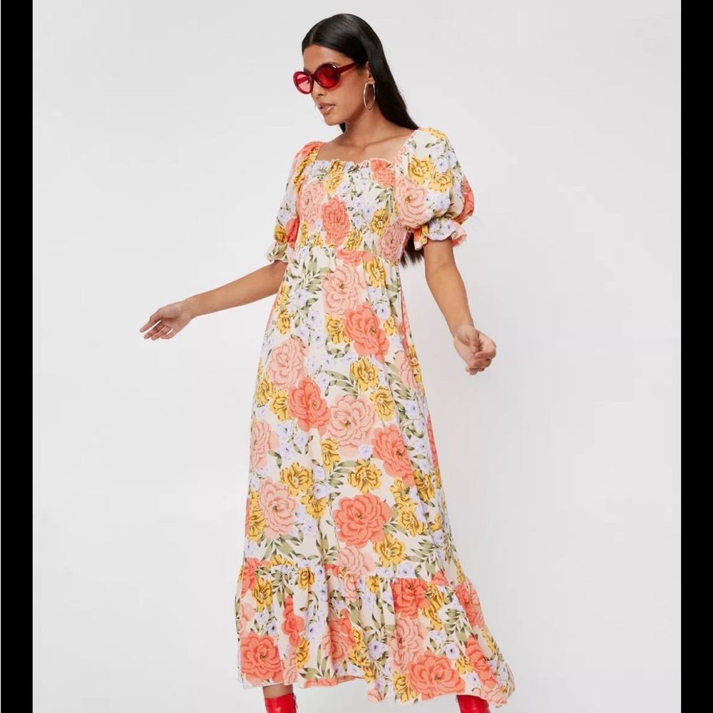 NWOT Nasty Gal Floral Puff Sleeve Maxi Dress